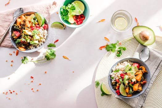 a healthy meal with fruits and vegetables