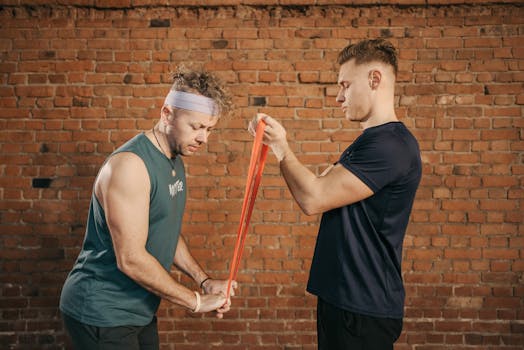 man exercising with resistance bands